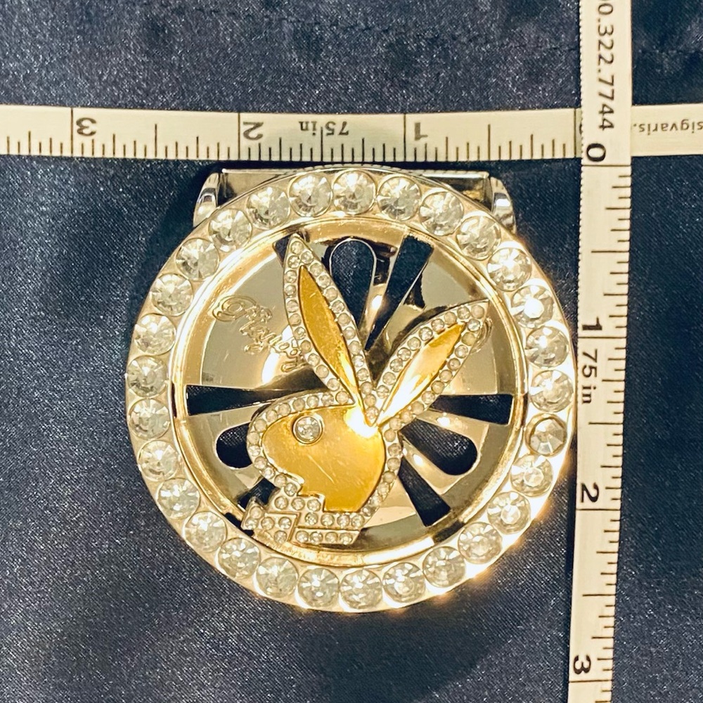 🤩 SHINY! Playboy Spinner Belt Buckle Rare Vintage Gold Rhinestones